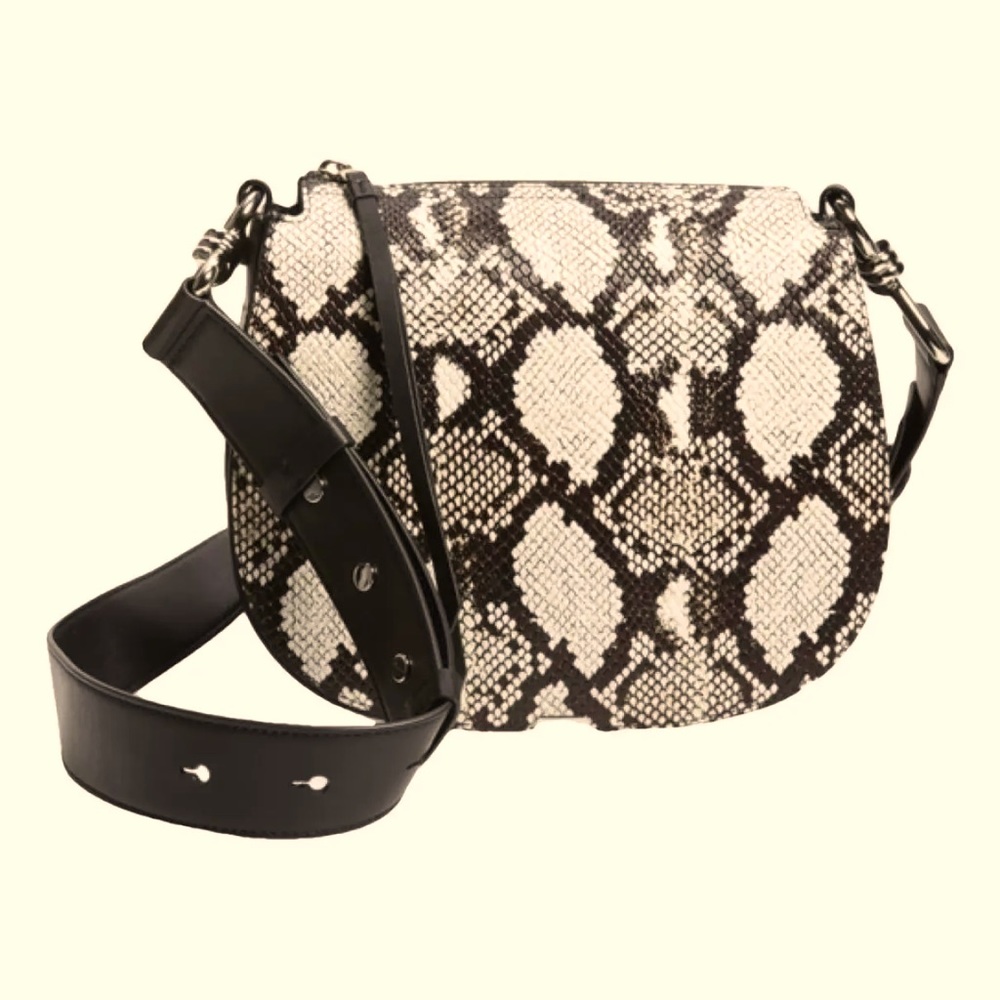 All Saints round crossbody snake print bag